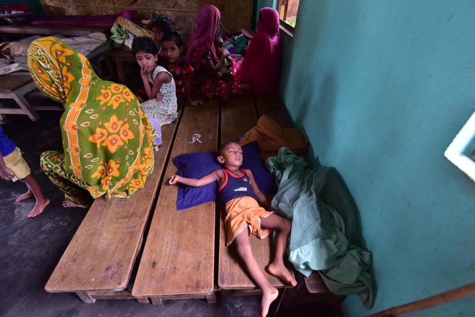 NAGAON,INDIA-JULY 22,2020 :A child sleep inside a flood relief camp at a school at Madhabpara village in Nagaon district, in the northeastern state of Assam, India- PHOTOGRAPH BY Anuwar Ali Hazarika / Barcroft Studios / Future Publishing (Photo credit should read Anuwar Ali Hazarika/Barcroft Media via Getty Images)