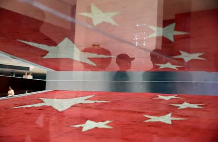The flag of China is displayed at the National Museum of China in Beijing