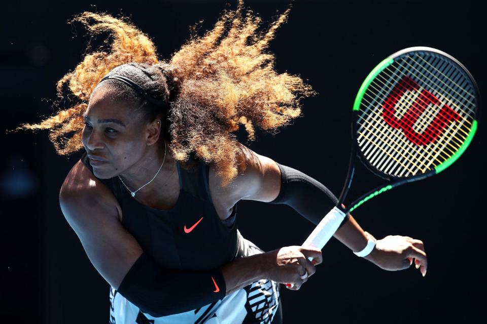 Serena Williams serves in her third-round match at the 2017 Australian Open.