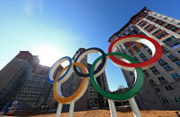 <p>The Olympic rings are seen during previews ahead of the PyeongChang 2018 Winter Olympic Games at the Olympic Village on February 6, 2018 in Pyeongchang-gun, South Korea. (Alexander Hassenstein/Getty Images) </p>