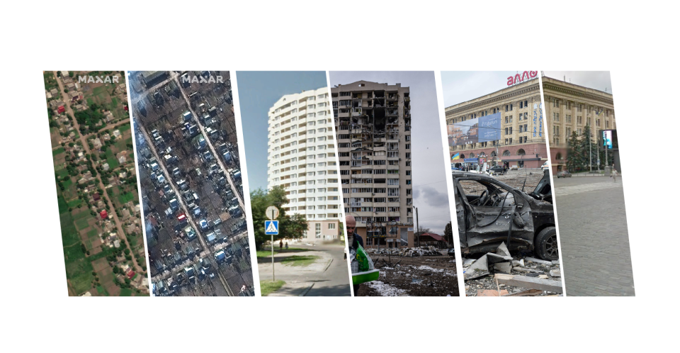 Before-and-after images show Ukraine's devastated residential areas