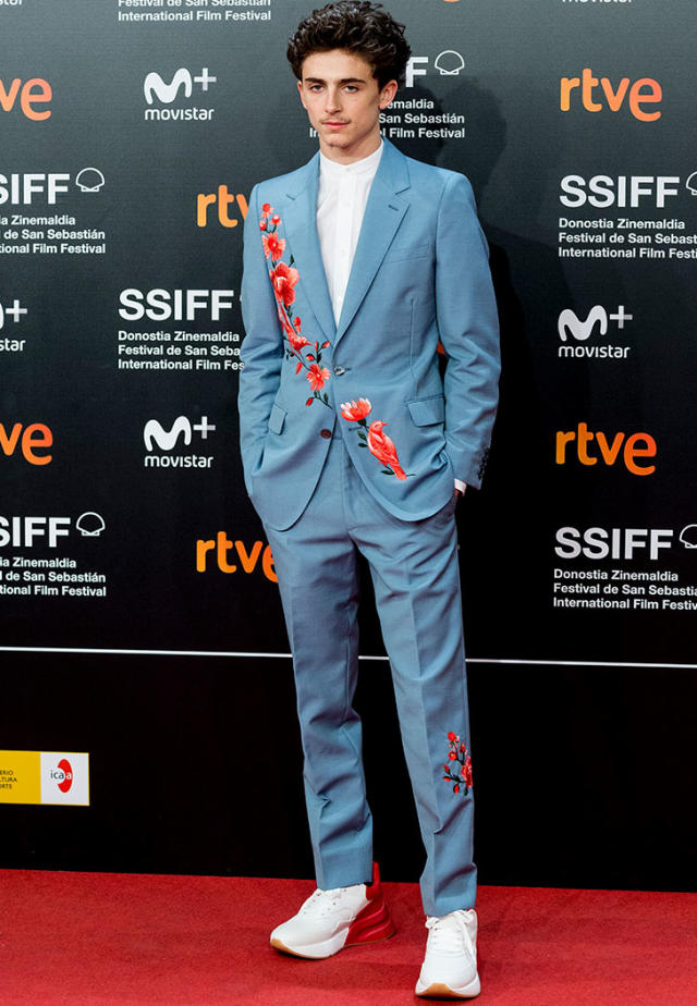 Timothée Chalamet Returns to the Red Carpet in a Very Shiny Suit