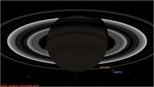 Auch wenn es schwer vorstellbar ist, ist die Erde mehr als 900 Millionen Meilen (1,4 Milliarden Kilometer) von Saturn entfernt. - Copyright: NASA/JPL-Caltech