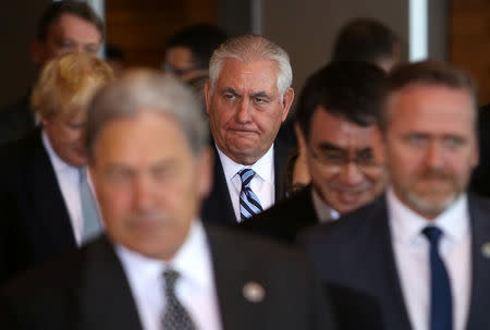 U.S. Secretary of State Rex Tillerson arrives for a photo op during the Foreign Ministers’ Meeting on Security and Stability on the Korean Peninsula in Vancouver, British Columbia, Canada, January 16, 2018. REUTERS/Ben Nelms