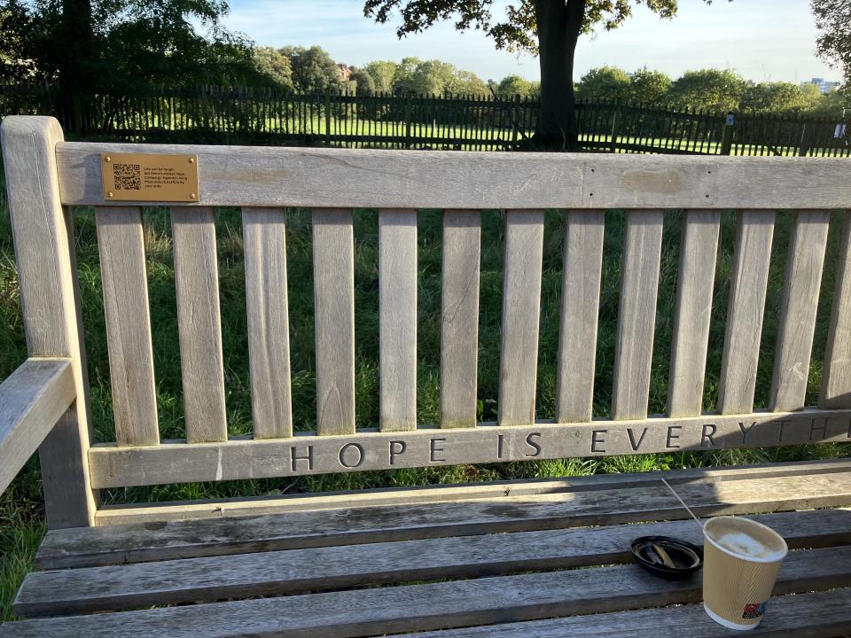 The After Life bench has the words 'Hope Is Everything' inscribed on it. (SWNS)
