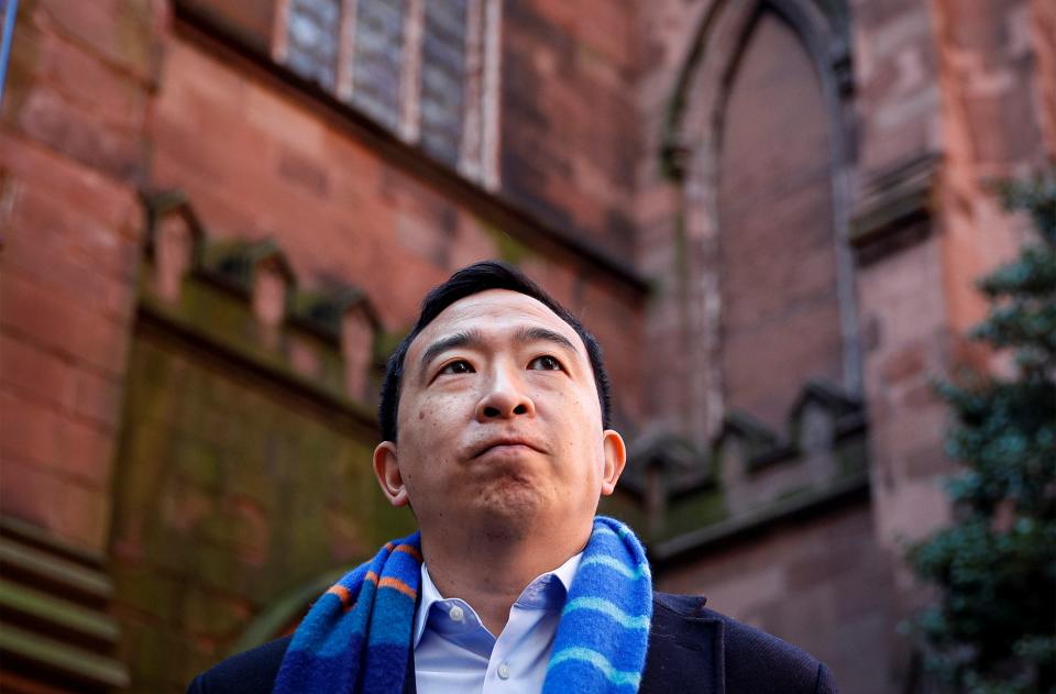 <p>Andrew Yang at a previous visit to St Ann and the Holy Trinity Church in Brooklyn, New York</p> (REUTERS)