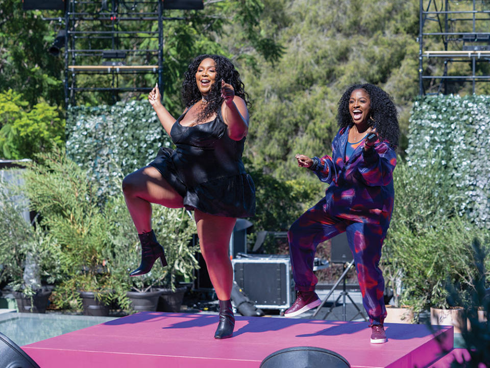 Lizzo (left) on Amazon’s Lizzo’s Watch Out for the Big Grrrls. - Credit: Courtesy of JASON CLARK/AMAZON STUDIOS
