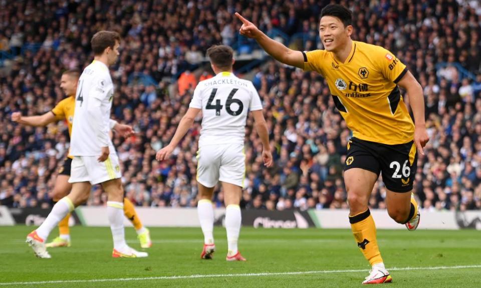 Hwang Hee-chan celebrates putting Wolves 1-0 up