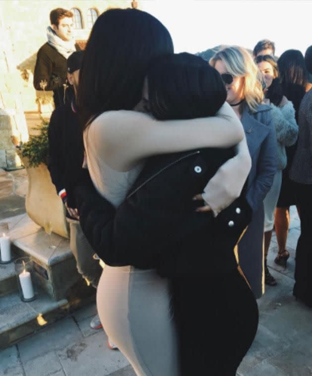 Kylie posted this snap of the pair hugging after she helped organise Victoria's proposal. Photo: Instagram/kyliejenner