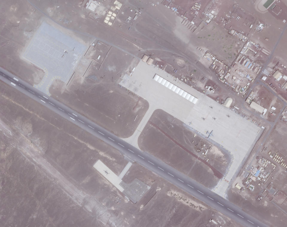 A Feb. 5, 2021, satellite photo from Planet Labs Inc. shows where canopies to cover aircraft used to be at an Emirati military base in Assab, Eritrea. The United Arab Emirates is dismantling parts of a military base it runs in the East African nation of Eritrea after it pulled back from the grinding war in nearby Yemen, satellite photos analyzed by The Associated Press show. (Planet Labs Inc. via AP)