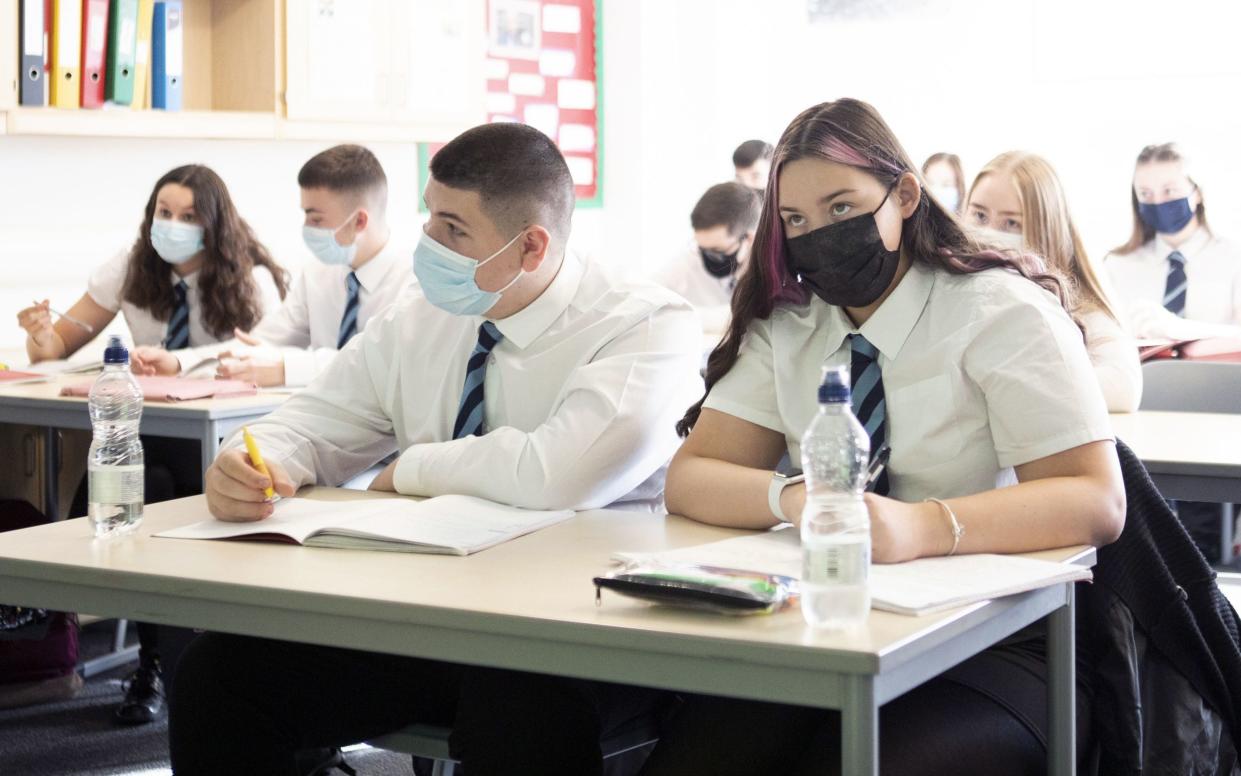 Pupils wear face coverings at St Columba's High School in Gourock, Inverclyde - Jane Barlow/PA Wire