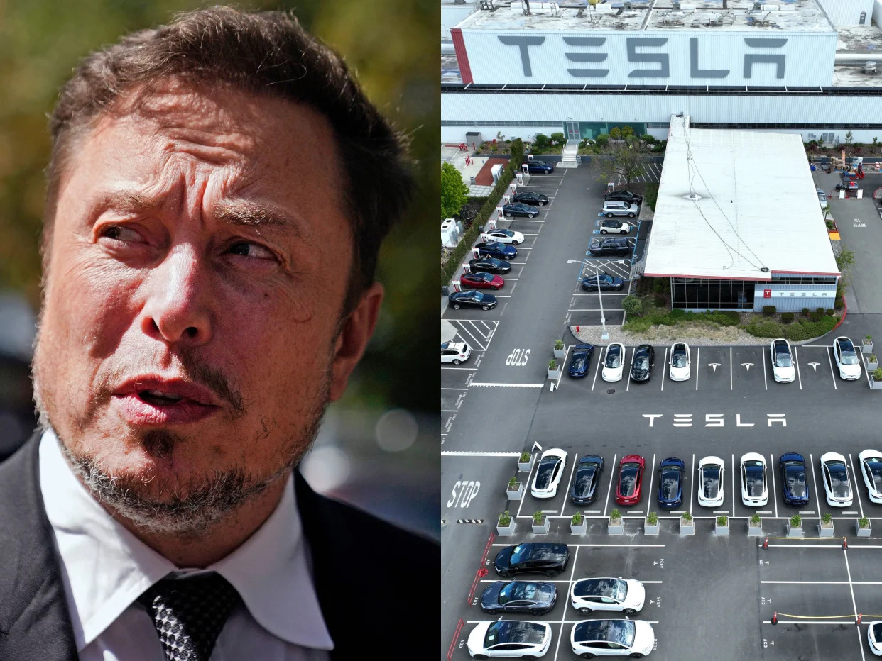 Tesla CEO Elon Musk and the Tesla factory in Fremont, California