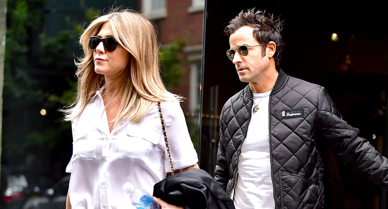 Jennifer Aniston and Justin Theroux seen on the streets of Manhattan in 2016. 