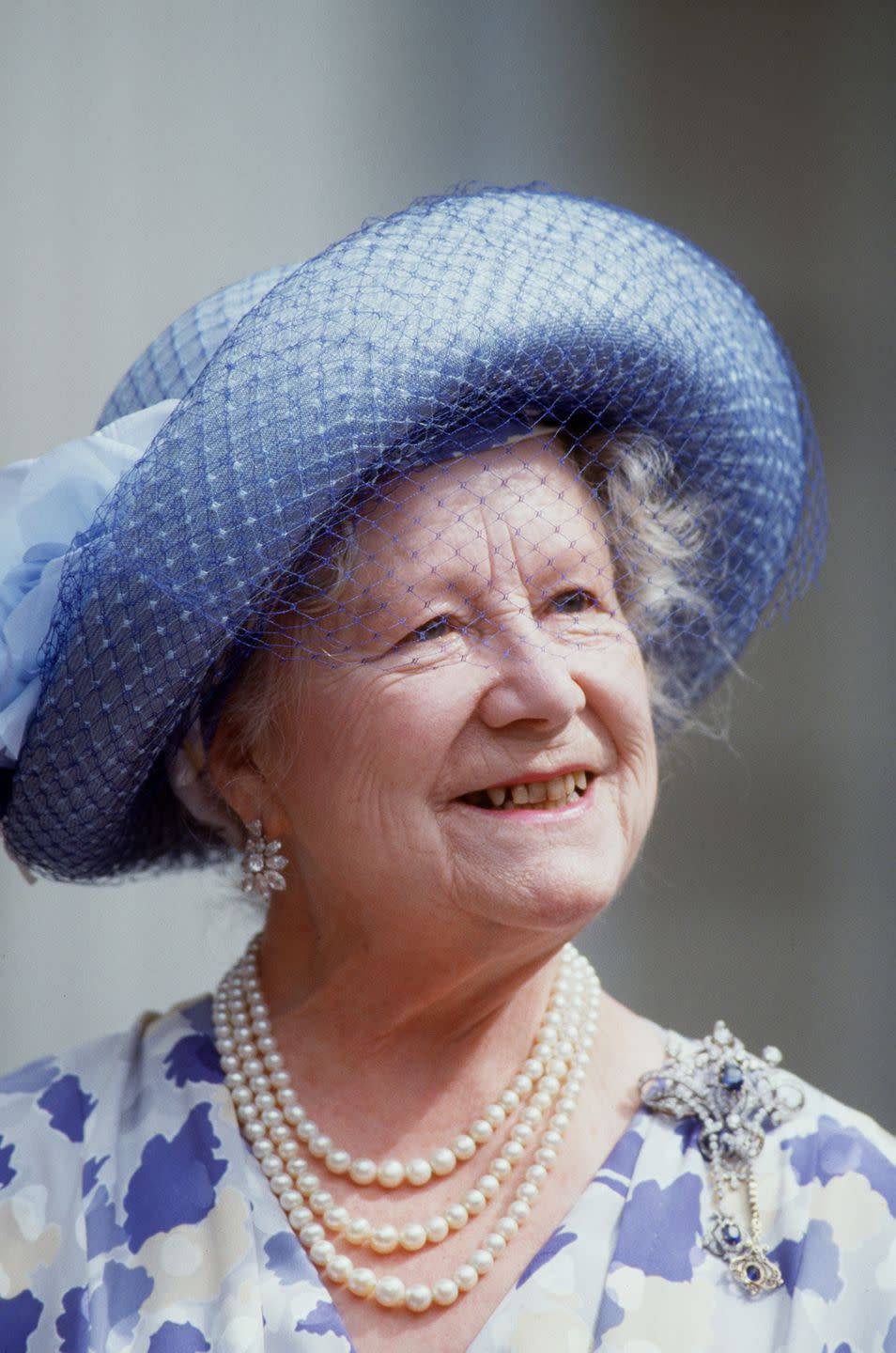 <p>The Queen Mother's brooch collection was legendary. For her 88th birthday celebration at Clarence House in 1988, she wore this diamond and sapphire brooch. </p>