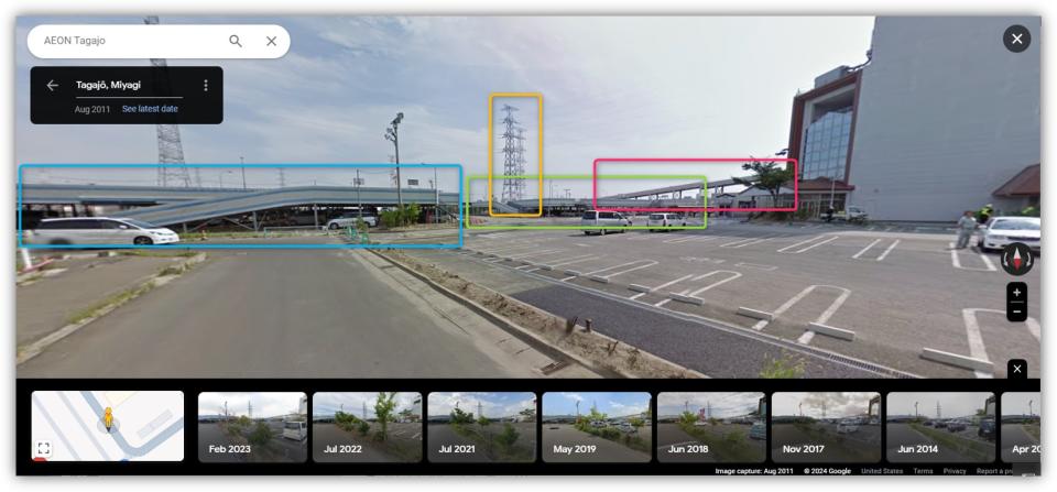 <span>Screenshot from Google Maps Street View taken April 3, 2024, with elements outlined by AFP</span>