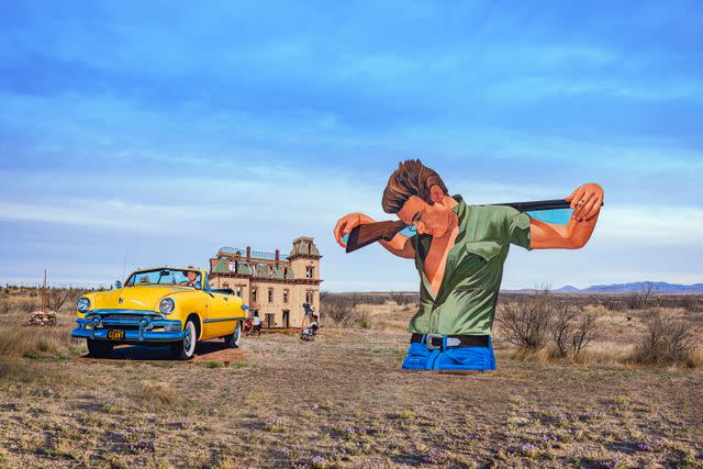 <p>ROBBIE CAPONETTO</p> A mural installation by John Cerney honors the 1956 movie Giant, which was filmed partially in Marfa.