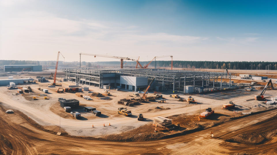 A construction site of a new industrial facility, emphasizing the company's developer capabilities.