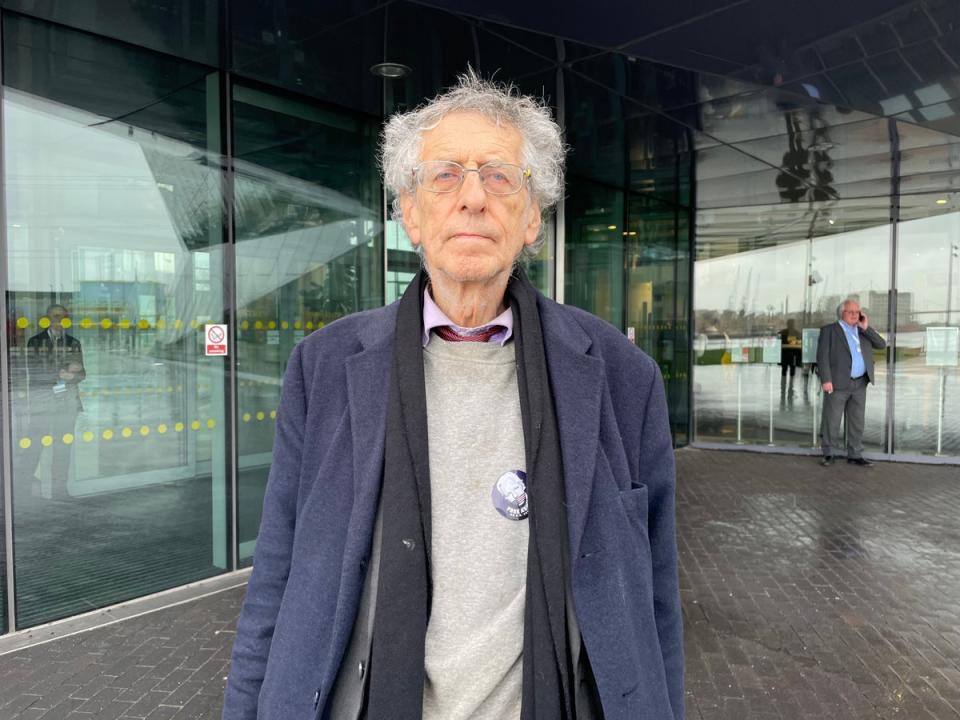 Piers Corbyn outside City Hall on Thursday (Ross Lydall)