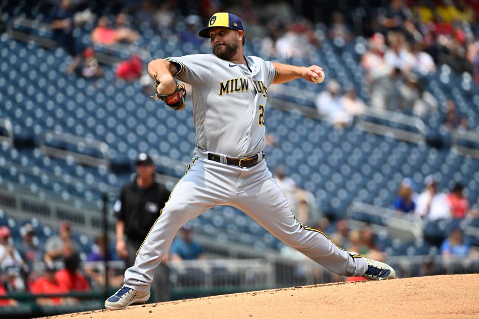 Wade Miley, shown in a game last August, pitched two innings Saturday in a 7-4 Brewers win over the Cubs at Sloan Park.