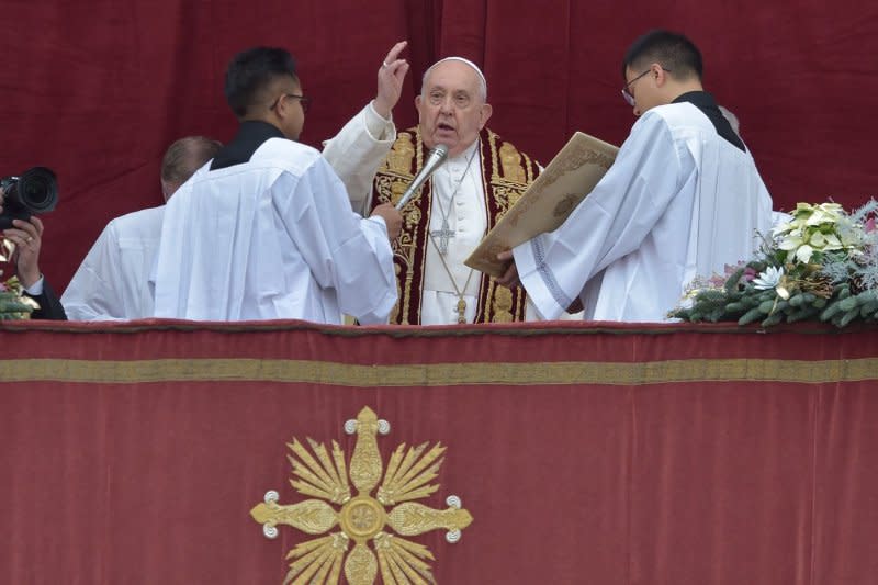 Pope Francis celebrates the Urbi et Orbi in Saint Peter's Basilica at the Vatican on Christmas Day. Photo by Stefano Spaziani/UPI