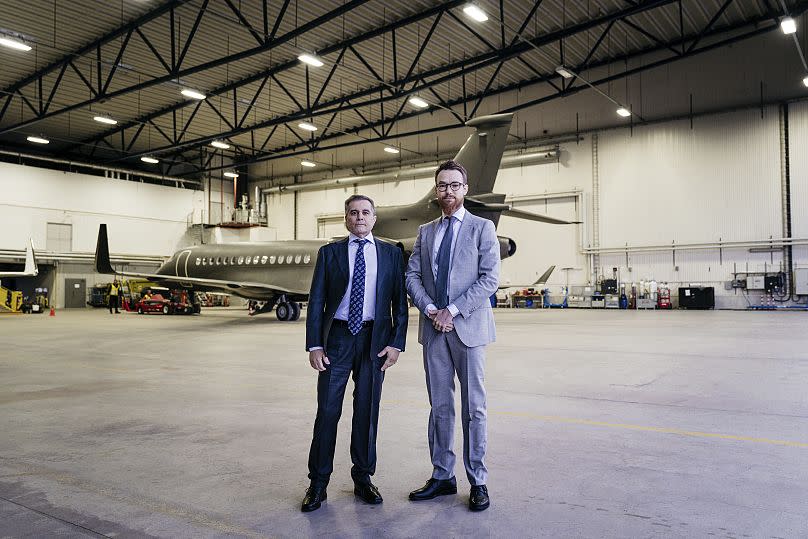 Saeed Azizi, left, and Johan Floderus stand together at Arlanda airport in Stockholm, Sweden on Saturday, June 15, 2024