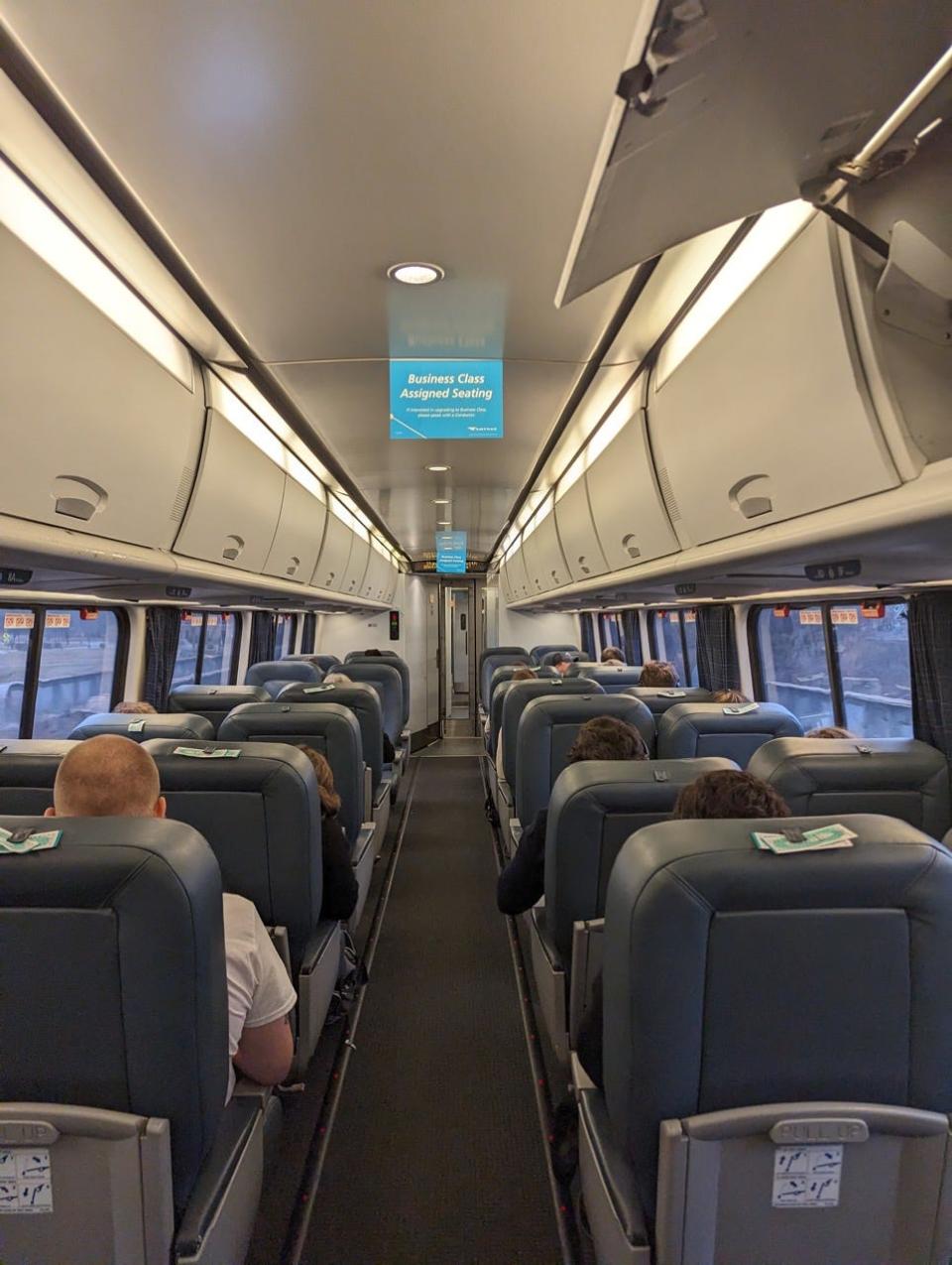 Business Class section of Amtrak train