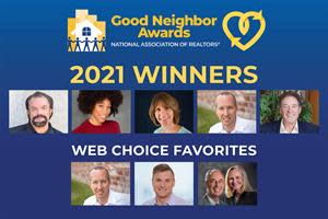 2021 Good Neighbor Award Winners (Left to Right): Bob Bell, Sydney Ealy, Christina Sauger, Brent Gieseke, and Kibe Lucas. 2021 Web Choice Favorites (Left tot Right): Brent Gieseke, Raymond Siddell, Denny Moore and Linda Ellsworth-Moore.