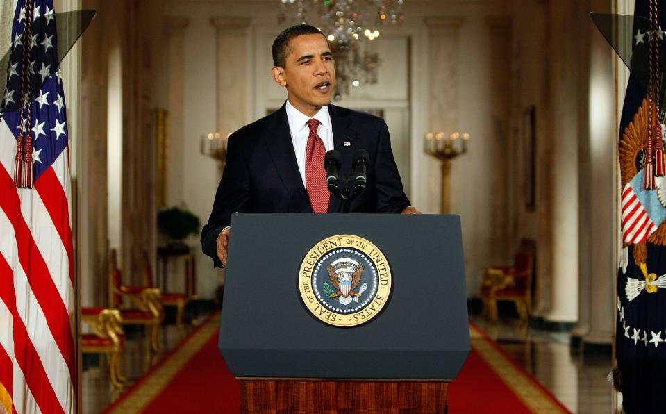 President Barack Obama speaks during a news conference in the East Room of the White House on Feb. 9, 2009. Before taking questions from the news media, Obama began his first prime time news conference by urging Congress to pass the Economic Recovery and Reinvestment Plan.
