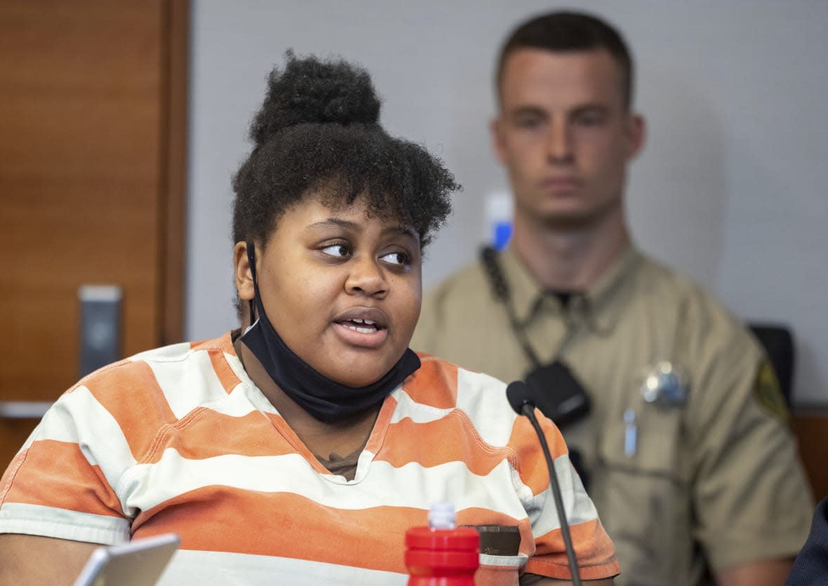 Pieper Lewis appears in Polk County court, Wednesday, May 31, 2023 in Des Moines, Iowa. (Zach Boyden-Holmes/The Des Moines Register via AP)