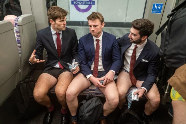 Bare cheek of it! London's legendary No Trousers Day returns as tube riders  strip to their pants on the underground in bizarre annual tradition