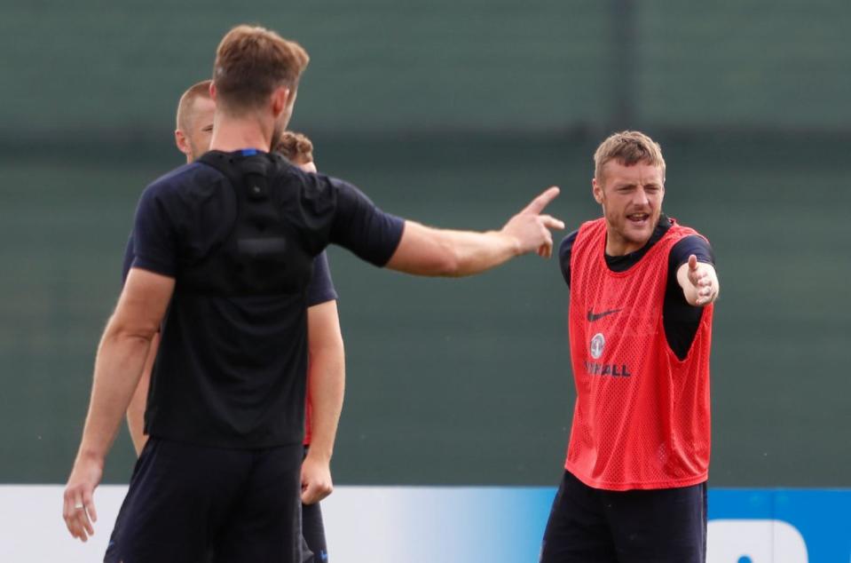 Jamie Vardy at England training on Sunday (REUTERS)