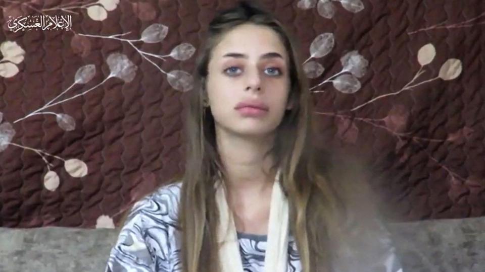 PHOTO: An image grab from a video released by the media office of the Palestinian Hamas movement in Gaza, Oct. 16, 2023, shows Mia Shem, a Franco-Israeli woman who was abducted when Hamas militants attacked southern Israel. (AFP via Getty)