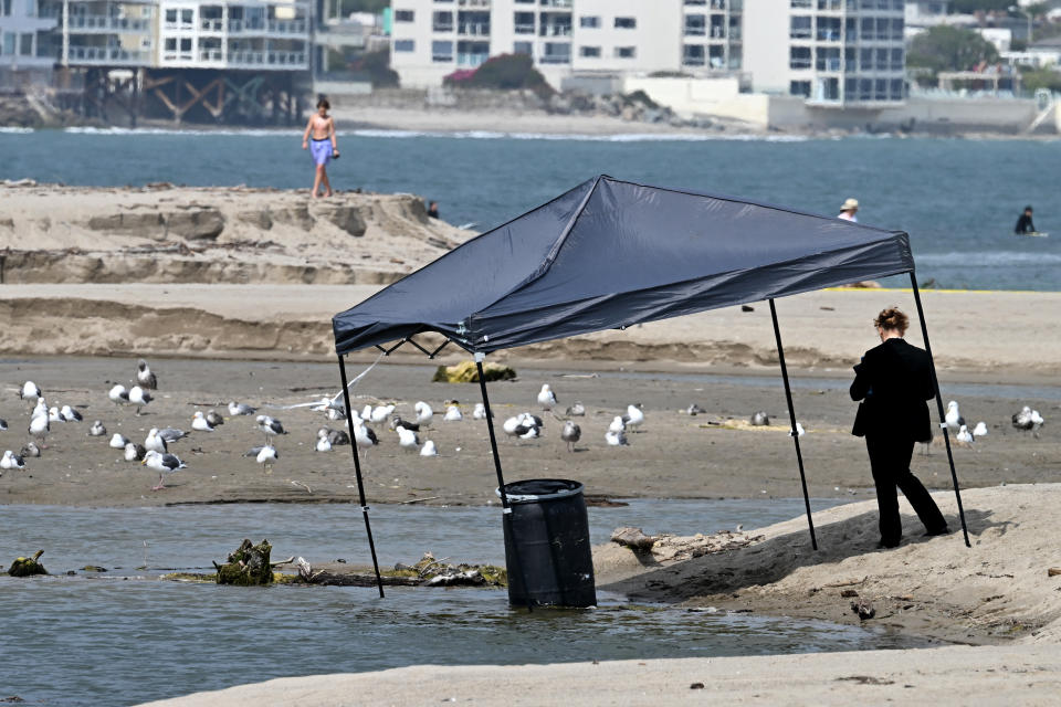 美國洛杉磯警方表示，7月31日早上在馬利布潟湖州立海灘（Malibu Lagoon State Beach）上的一個桶子內發現一具男性遺體。（法新社）