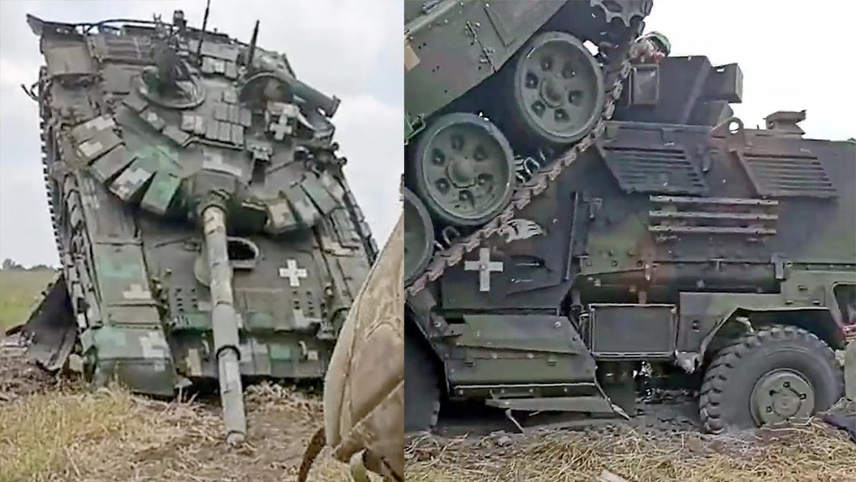 MRAP drove over by tank Ukraine