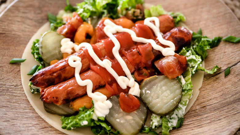 Aerial shot of hot dog salad