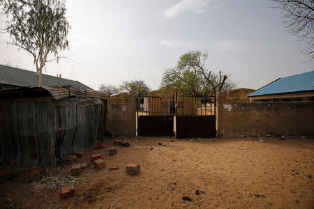 A view shows the gate of girls hostel at the school in Dapchi in the northeastern state of Yobe, where dozens of school girls went missing after an attack on the village by Boko Haram, Nigeria February 23, 2018. REUTERS/Afolabi Sotunde