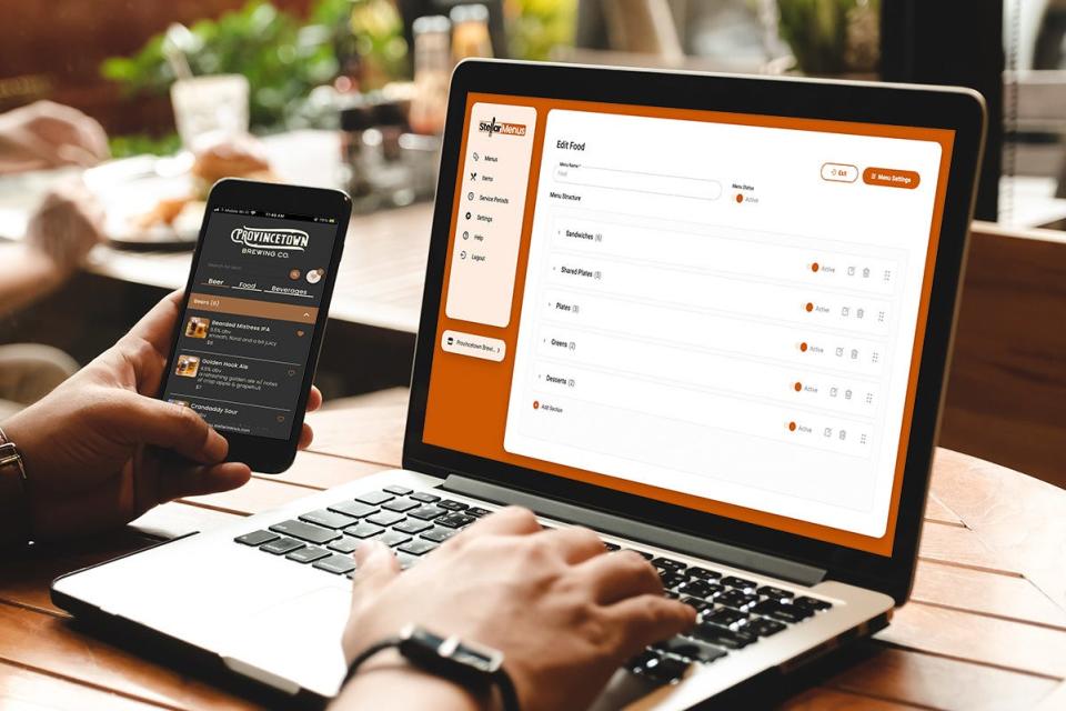 A phone and laptop, paired with AI-fueled Stellar Menus software, helps restaurateurs track food costs and more.