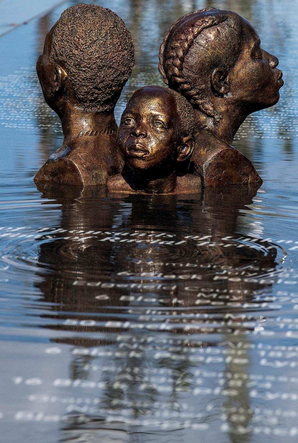 A memorial to unknown racial terror lynching victims at the EJI Legacy Pavilion in Montgomery.