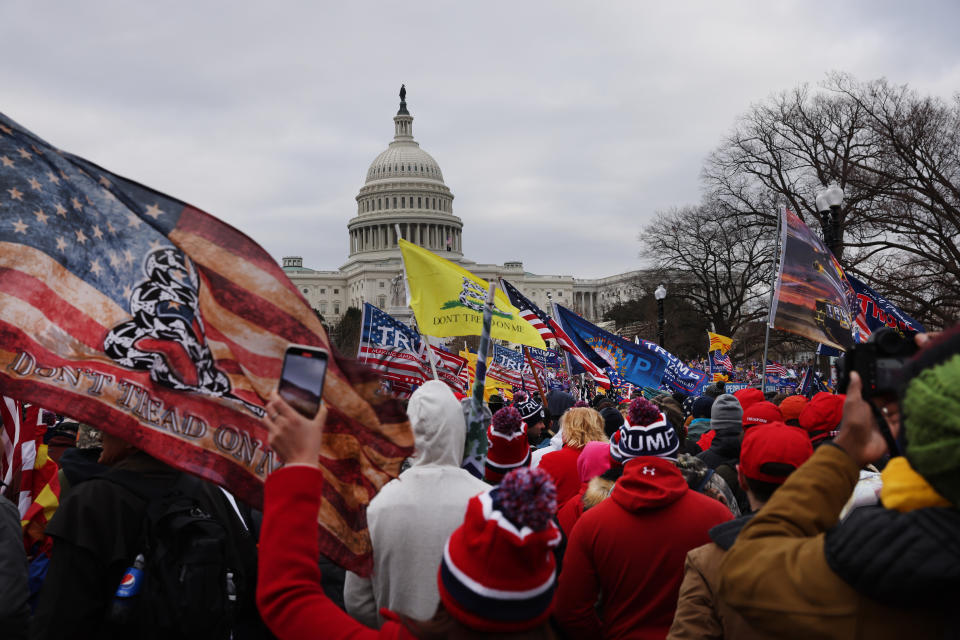 Thousands of Donald Trump supporters gather outside the U.S. Capitol following a "Stop the Steal" rally on Jan. 6. (Photo: Spencer Platt via Getty Images)