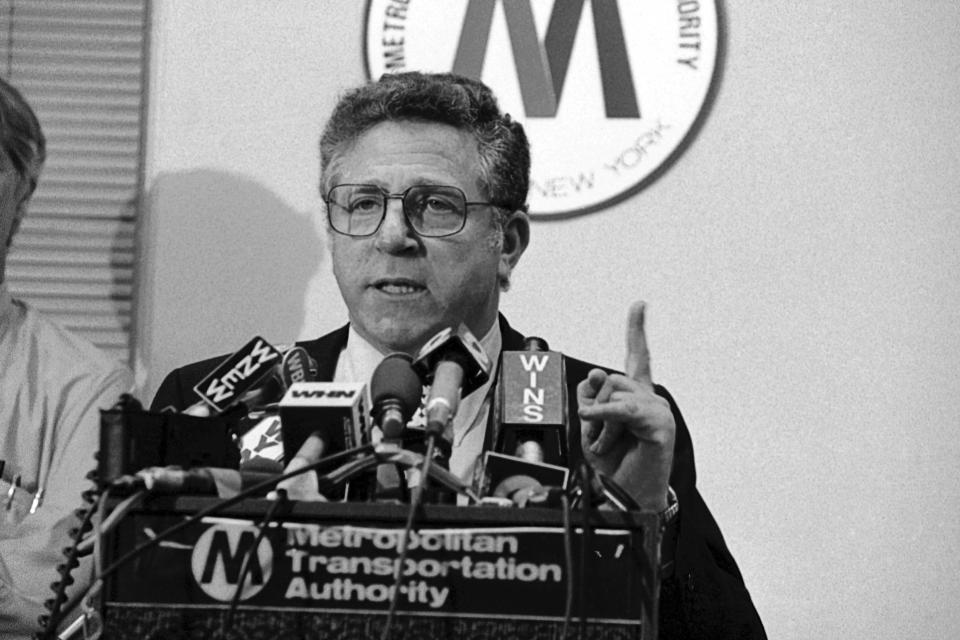 FILE - Metropolitan Transit Authority chairman Richard Ravitch speaks to reporters in New York on March 1, 1983. Ravitch, a former lieutenant governor and longtime civic leader known for his role in steering New York City through the fiscal crisis of the 1970s and stabilizing its mass transit system in the 1980s, died Sunday, June 25, 2023, at a Manhattan hospital his wife, Kathleen Doyle confirme. He was 89. (AP Photo/Marty Lederhandler, File)