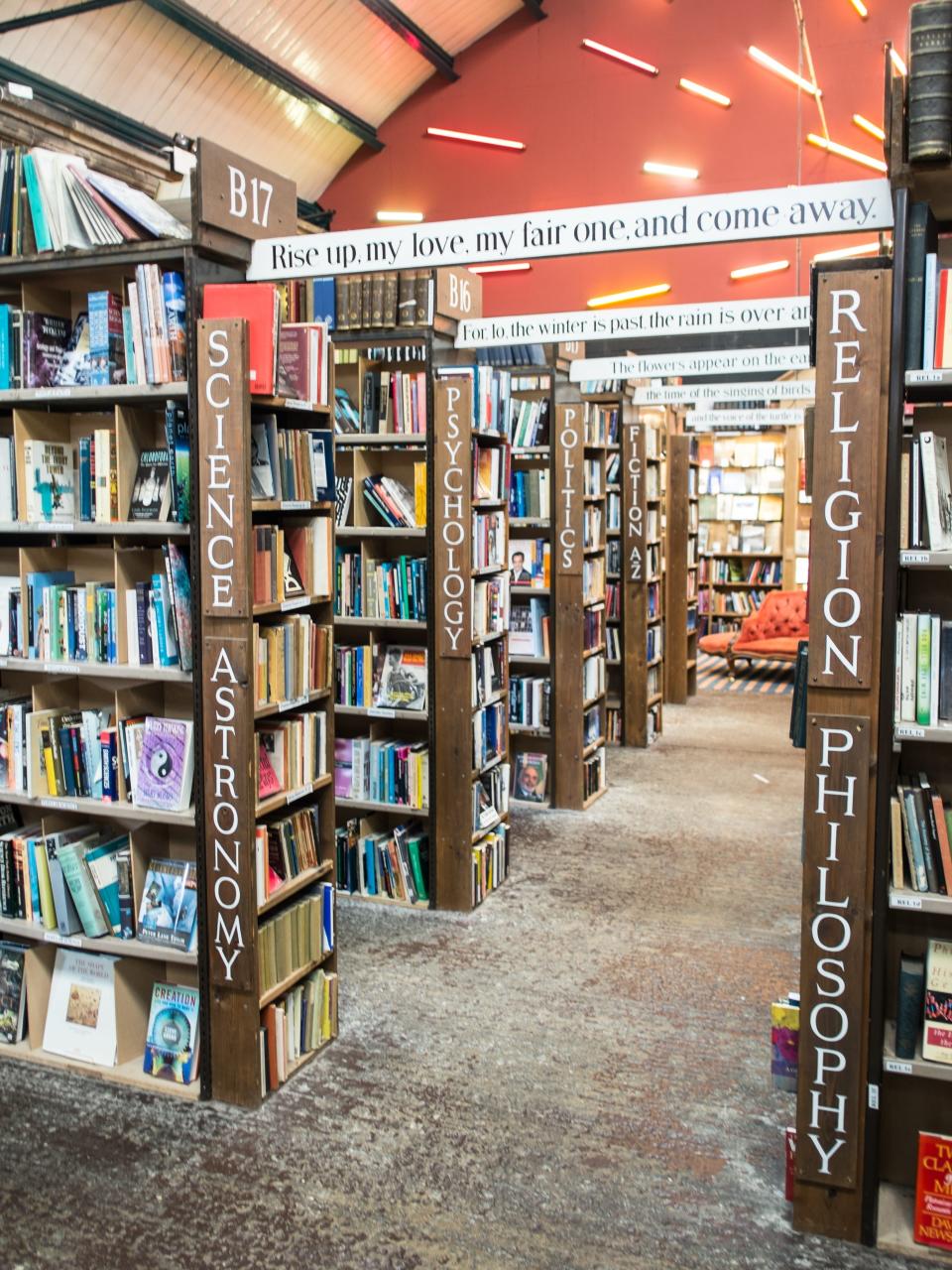Inside Barter Books, which is located in a former train station.