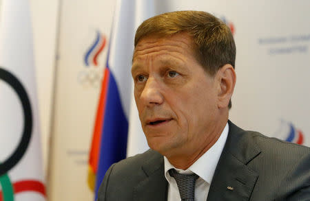 Russian Olympic Committee head Alexander Zhukov chairs a meeting with members of executive board of the Russian Olympic Committee to announce names of sportspeople selected to go to the 2016 Rio Games, in Moscow, Russia, July 20, 2016. REUTERS/Sergei Karpukhin