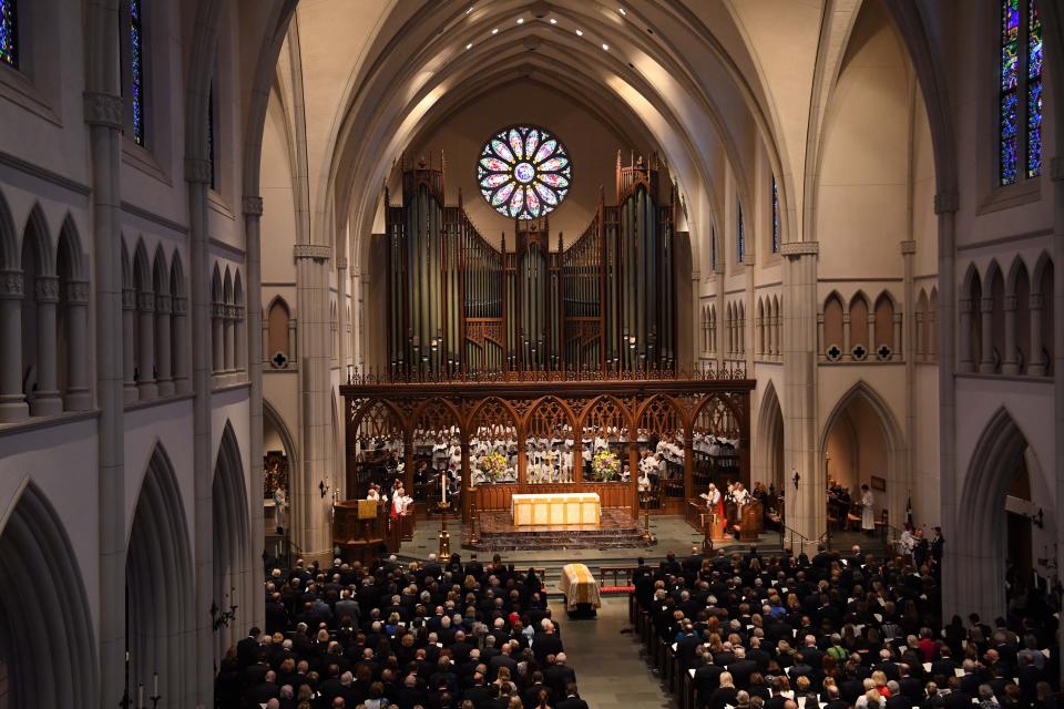 The funeral for former first lady Barbara Bush at St. Martin's Episcopal Church in Houston on April 21, 2018. (Photo: SIPA USA/PA Images)