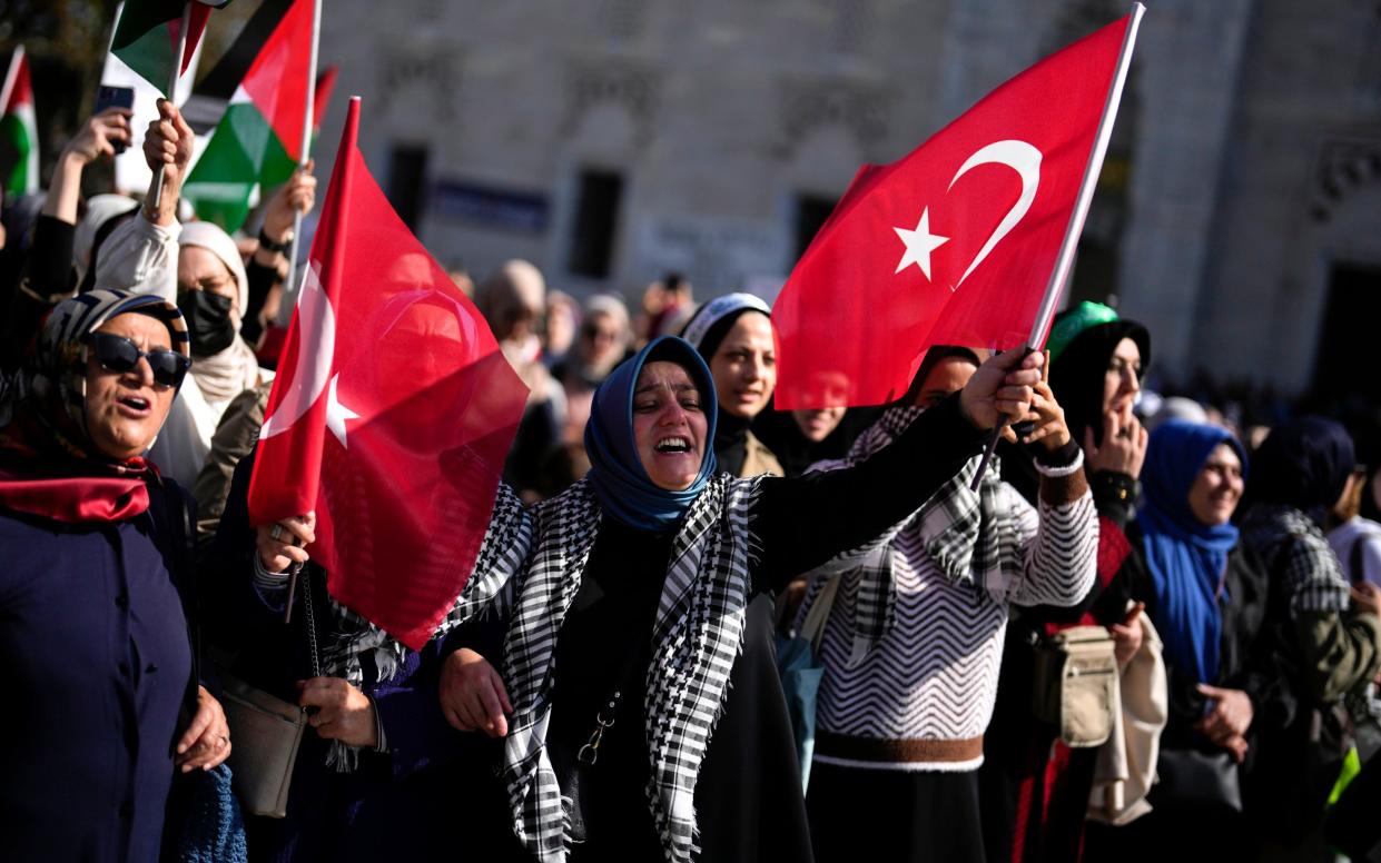 Protesters in Istanbul demonstrating against the Israel-Hamas war