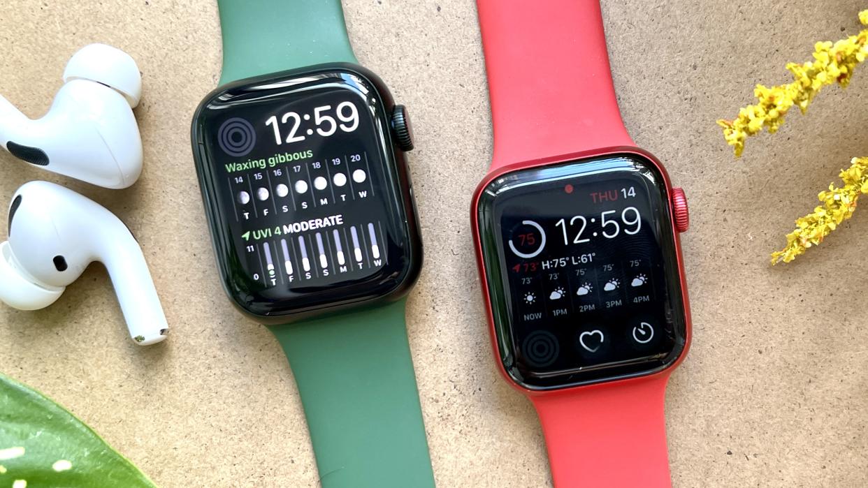Apple Watch 7 next to the Apple Watch 6