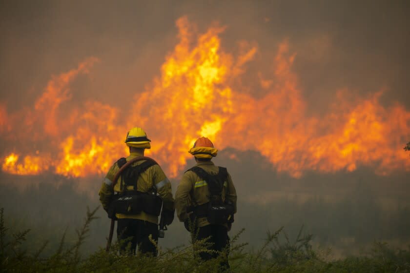 Castaic, CA - APRIL 28: A fire in the Castaic and Valencia area quickly spread to at least 650 acres, triggering mandatory evacuation orders and road closures in the area on Wednesday, April 28, 2021 in Castaic CA. (Francine Orr / Los Angeles Times)