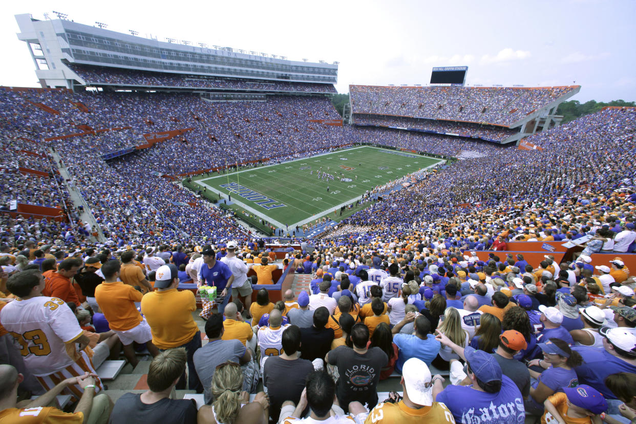 Florida Gov. Ron DeSantis has offered "The Swamp" as a host site for NFL games in the fall if other state remain closed. (AP Photo/Phelan M. Ebenhack, File)