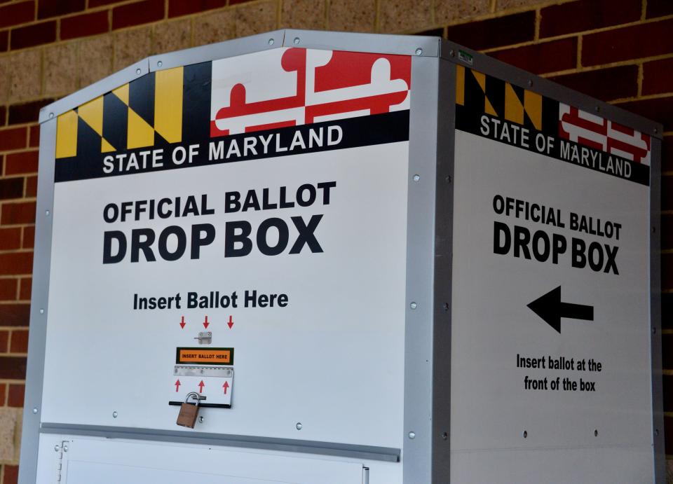 A Maryland ballot drop box outside the Washington County Board of Elections headquarters at 17718 Virginia Ave. in Halfway.