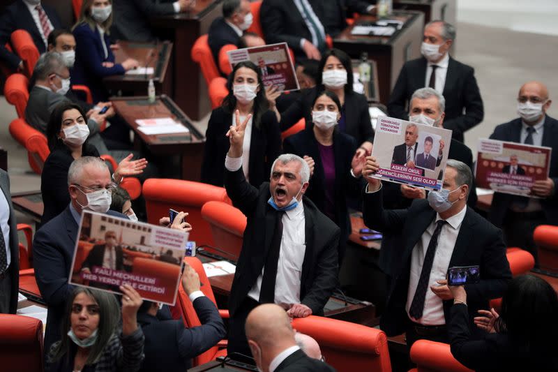 Pro-Kurdish HDP lawmaker Gergerlioglu is pictured at the parliament in Ankara