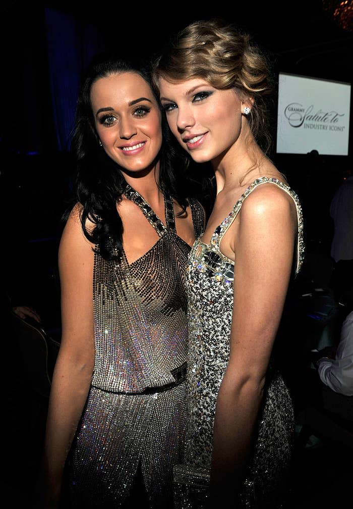 Closeup of Katy Perry and Taylor Swift